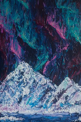 Northern Lights Over Snowy Mountains
